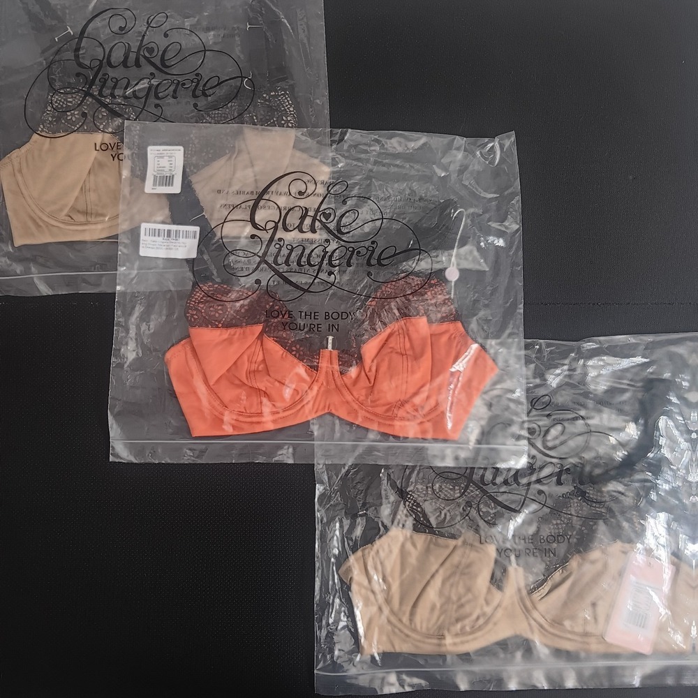 3x Cake Lingerie Maternity Nursing Bra Bundle Macaroon Flexi-Wire 32E Orange/Tan